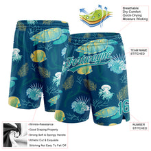 Charger l&#39;image dans la galerie, Custom Midnight Green Teal-White 3D Pattern Aquatic Plants And Sea Turtles Authentic Basketball Shorts
