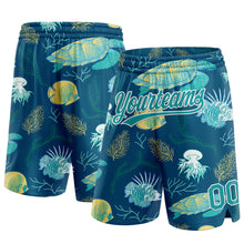 Charger l&#39;image dans la galerie, Custom Midnight Green Teal-White 3D Pattern Aquatic Plants And Sea Turtles Authentic Basketball Shorts
