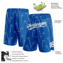 Загрузить изображение в средство просмотра галереи, Custom Royal White-Light Blue 3D Pattern Hawaii Palm Trees Authentic Basketball Shorts
