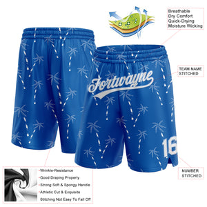 Custom Royal White-Light Blue 3D Pattern Hawaii Palm Trees Authentic Basketball Shorts