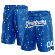 Загрузить изображение в средство просмотра галереи, Custom Royal White-Light Blue 3D Pattern Hawaii Palm Trees Authentic Basketball Shorts
