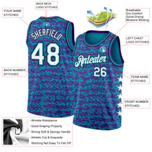 Laden Sie das Bild in den Galerie-Viewer, Custom Teal White Purple-Black Authentic City Edition Basketball Jersey
