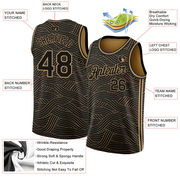 The Movement Fully Embroidered Black & Gold Basketball Jersey 3XL