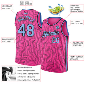 Custom Pink Light Blue-Black Authentic City Edition Basketball Jersey