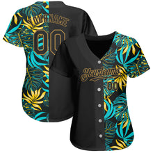 Загрузить изображение в средство просмотра галереи, Custom Black Old Gold 3D Pattern Design Hawaii Tropical Palm Leaves Authentic Baseball Jersey
