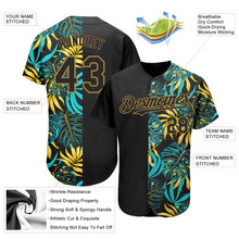 Загрузить изображение в средство просмотра галереи, Custom Black Old Gold 3D Pattern Design Hawaii Tropical Palm Leaves Authentic Baseball Jersey
