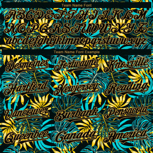 Custom Black Old Gold 3D Pattern Design Hawaii Tropical Palm Leaves Authentic Baseball Jersey