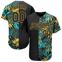 Load image into Gallery viewer, Custom Black Old Gold 3D Pattern Design Hawaii Tropical Palm Leaves Authentic Baseball Jersey
