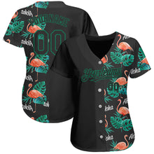 Charger l&#39;image dans la galerie, Custom Black Kelly Green 3D Pattern Design Hawaii Flamingos And Leaves Authentic Baseball Jersey
