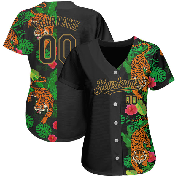 Cheap Custom Black Midnight Green-Gold 3D Pattern Design Tiger Authentic  Baseball Jersey Free Shipping – CustomJerseysPro