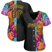 Load image into Gallery viewer, Custom Black Yellow 3D Pattern Design Hawaii Tropical Palm Trees Authentic Baseball Jersey
