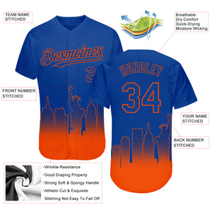 Custom Royal Orange 3D New York City Edition Fade Fashion Authentic Baseball Jersey