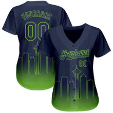 Charger l&#39;image dans la galerie, Custom Navy Neon Green 3D Seattle City Edition Fade Fashion Authentic Baseball Jersey
