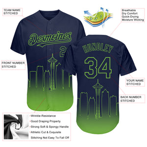 Custom Navy Neon Green 3D Seattle City Edition Fade Fashion Authentic Baseball Jersey