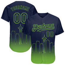 Charger l&#39;image dans la galerie, Custom Navy Neon Green 3D Seattle City Edition Fade Fashion Authentic Baseball Jersey
