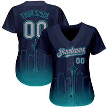 Загрузить изображение в средство просмотра галереи, Custom Navy Gray-Teal 3D Seattle City Edition Fade Fashion Authentic Baseball Jersey
