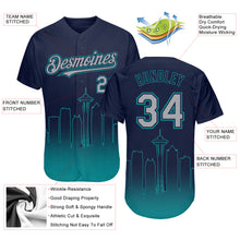 Загрузить изображение в средство просмотра галереи, Custom Navy Gray-Teal 3D Seattle City Edition Fade Fashion Authentic Baseball Jersey
