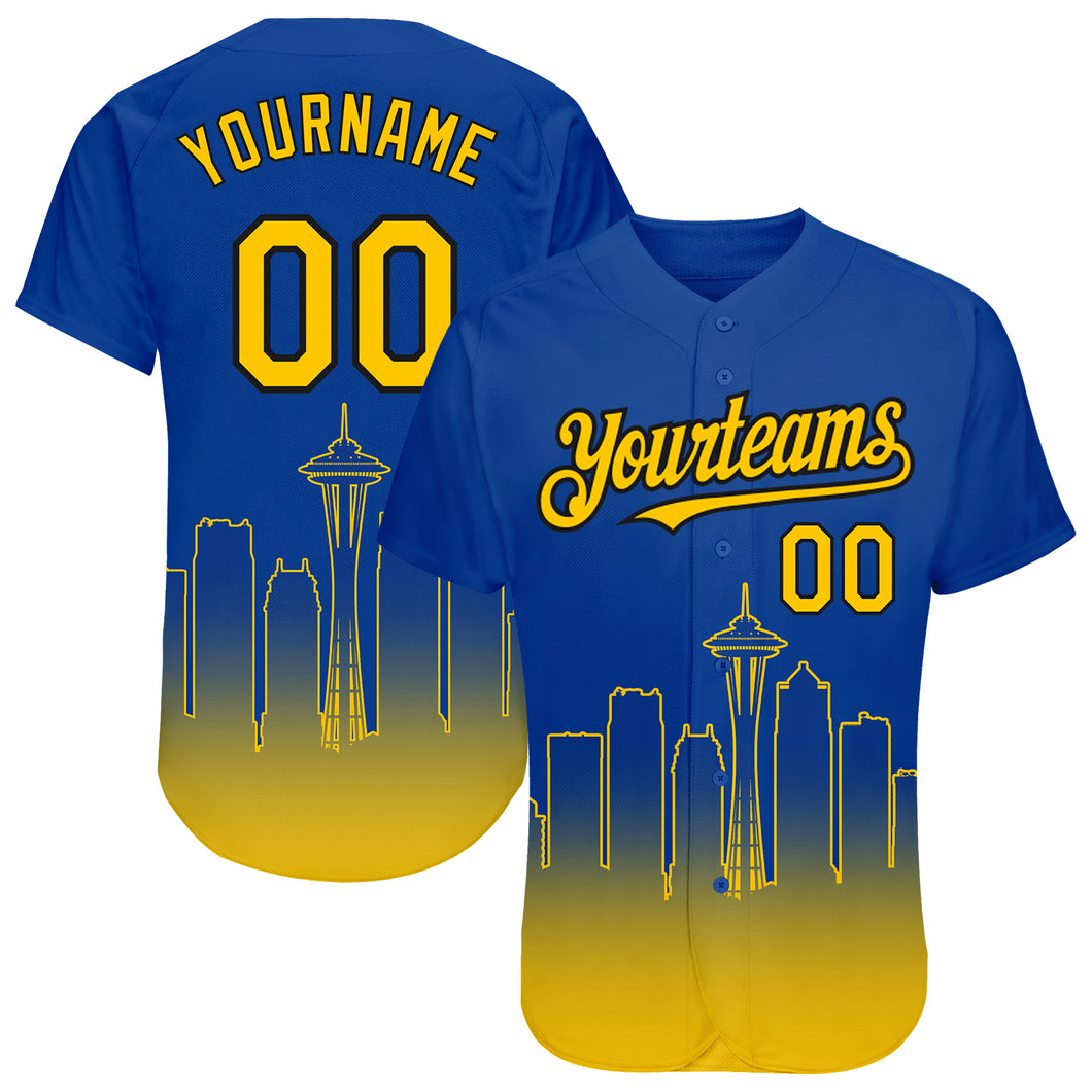 Custom Royal Yellow-Black 3D Seattle City Edition Fade Fashion Authentic Baseball Jersey