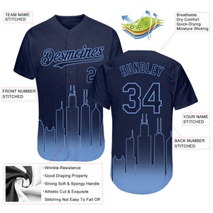 Custom Navy Light Blue 3D Chicago City Edition Fade Fashion Authentic Baseball Jersey