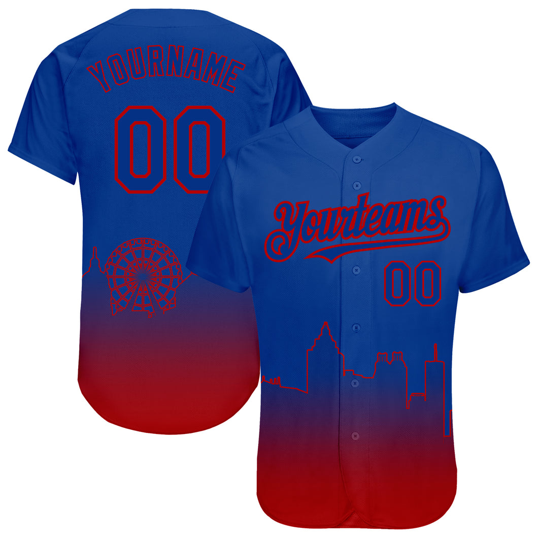 Custom Royal Red 3D Atlanta City Edition Fade Fashion Authentic Baseball Jersey