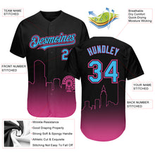 Charger l&#39;image dans la galerie, Custom Black Sky Blue-Pink 3D Miami City Edition Fade Fashion Authentic Baseball Jersey
