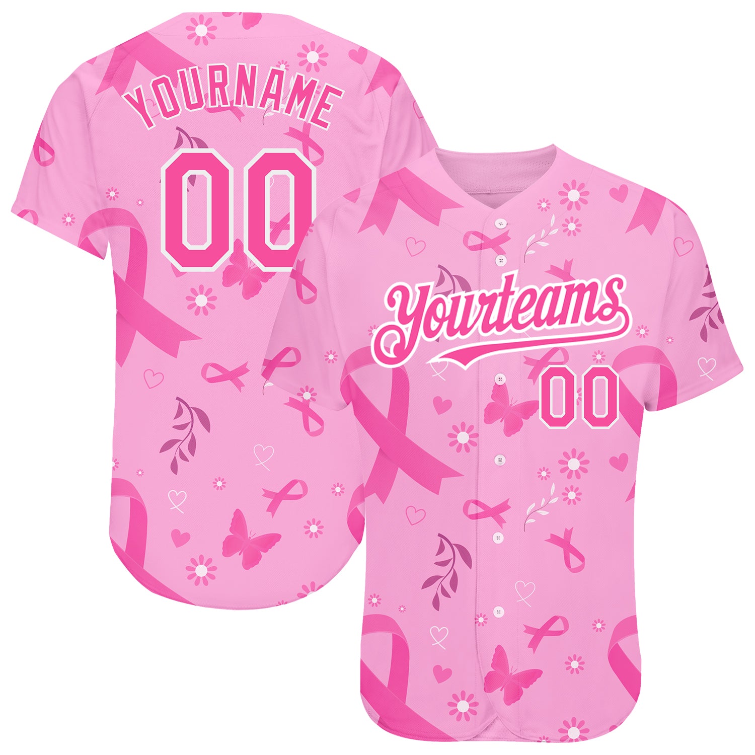 Pink-White Custom Baseball Jersey - L