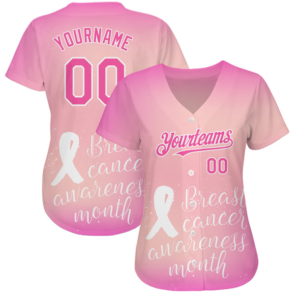 Custom Pink Ribbon Baseball Jersey Pink White-Hot Pink 3D Breast Cancer  Awareness Month Women Health Care Support Authentic - FansIdea