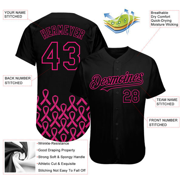 Custom Name Breast Cancer Pink Black Baseball Jerseys Shirt