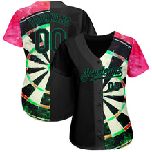 Load image into Gallery viewer, Custom Black Kelly Green-Red 3D Pattern Design Dart Board Authentic Baseball Jersey
