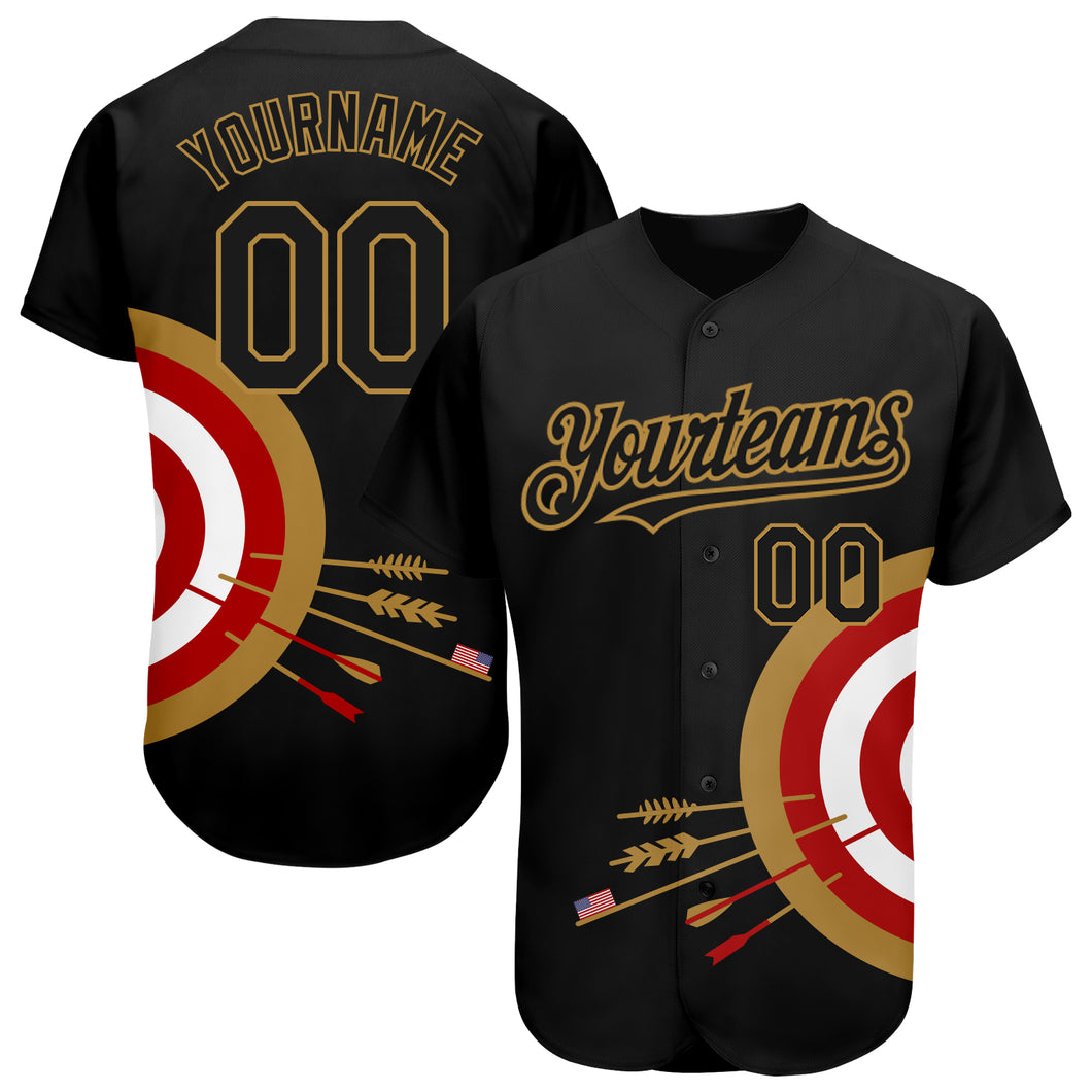 Custom Black Old Gold-Red 3D Pattern Design Dart Board Target Authentic Baseball Jersey