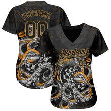 Charger l&#39;image dans la galerie, Custom Black Old Gold 3D Pattern Design Octopus Wrapped Around Dart Board Authentic Baseball Jersey
