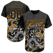 Charger l&#39;image dans la galerie, Custom Black Old Gold 3D Pattern Design Octopus Wrapped Around Dart Board Authentic Baseball Jersey
