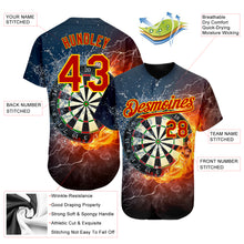 Laden Sie das Bild in den Galerie-Viewer, Custom Black Red-Gold 3D Pattern Design Flame Dart Board Authentic Baseball Jersey
