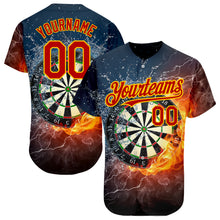 Laden Sie das Bild in den Galerie-Viewer, Custom Black Red-Gold 3D Pattern Design Flame Dart Board Authentic Baseball Jersey
