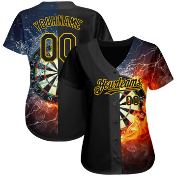 Custom Black Gold 3D Pattern Design Flame Dart Board Authentic Baseball Jersey