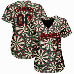 Custom Black Red 3D Pattern Design Dart Board Authentic Baseball Jersey