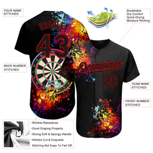 Custom Black Red 3D Pattern Design Dart Board Authentic Baseball Jersey