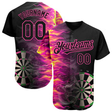 Load image into Gallery viewer, Custom Black Pink 3D Pattern Design Fiery Dart Board Authentic Baseball Jersey
