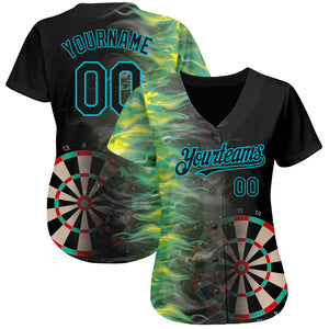 Custom Black Lakes Blue 3D Pattern Design Fiery Dart Board Authentic Baseball Jersey