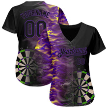 Load image into Gallery viewer, Custom Black Purple 3D Pattern Design Fiery Dart Board Authentic Baseball Jersey
