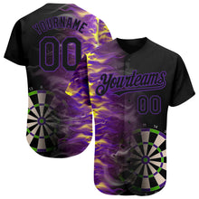 Load image into Gallery viewer, Custom Black Purple 3D Pattern Design Fiery Dart Board Authentic Baseball Jersey
