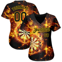 Charger l&#39;image dans la galerie, Custom Black Gold 3D Pattern Design Flame Dart Board Authentic Baseball Jersey
