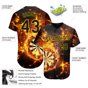 Custom Black Gold 3D Pattern Design Flame Dart Board Authentic Baseball Jersey