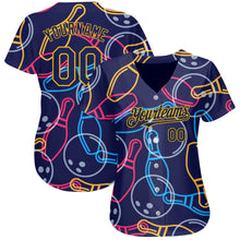 Load image into Gallery viewer, Custom Navy Gold 3D Pattern Design Bowling Authentic Baseball Jersey
