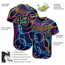 Load image into Gallery viewer, Custom Navy Gold 3D Pattern Design Bowling Authentic Baseball Jersey
