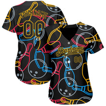 Load image into Gallery viewer, Custom Black Gold 3D Pattern Design Bowling Authentic Baseball Jersey
