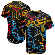 Load image into Gallery viewer, Custom Black Gold 3D Pattern Design Bowling Authentic Baseball Jersey
