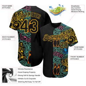 Custom Black Gold 3D Pattern Design Bowling Authentic Baseball Jersey