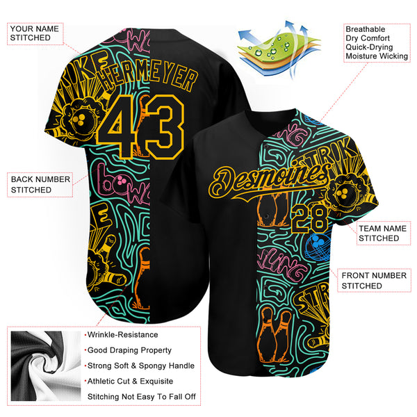 Cheap Custom Gold Black 3D Pattern Design Authentic Baseball Jersey Free  Shipping – CustomJerseysPro