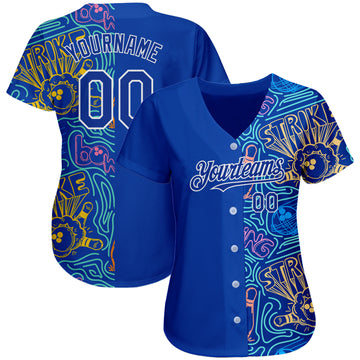 Custom Royal White 3D Pattern Design Bowling Authentic Baseball Jersey